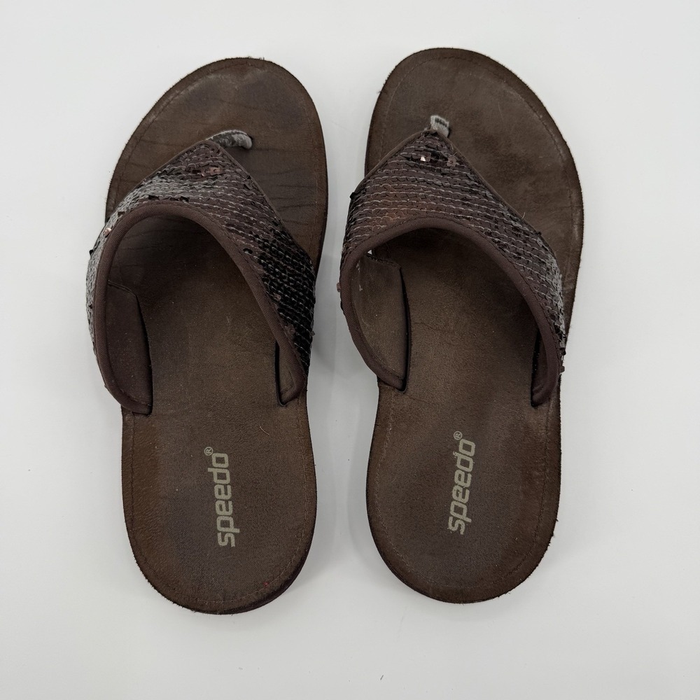 Speedo Sandals Women's Size 8 Flip Flop Sequin Thongs Casual Brown Slip On